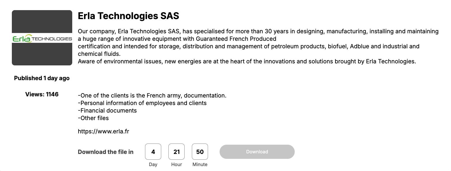 Incident Erla Technologies Sas